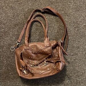 Brown Leather Studded Handbag